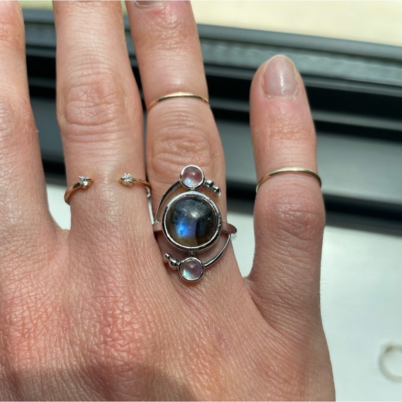 Etsy Natural Labradorite and Moonstone Sterling Silver Ring - Picture 7 of 9